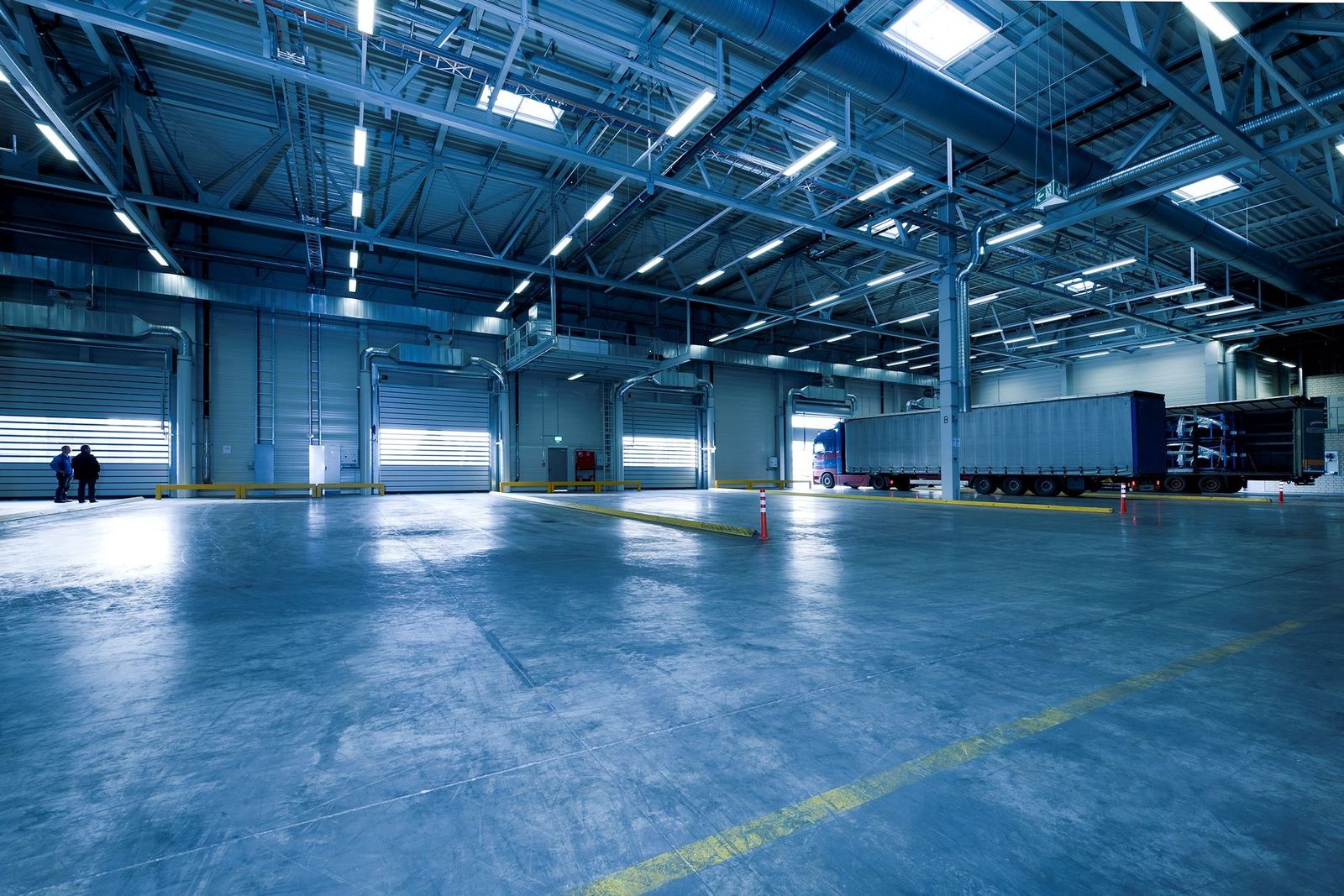 Wide view of an empty modern warehouse